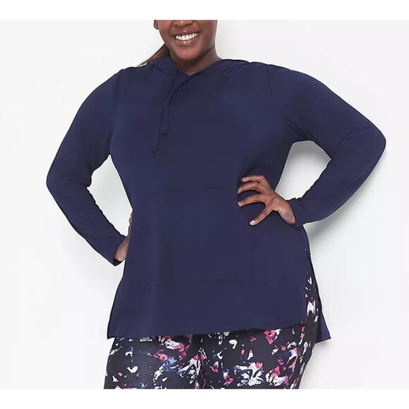 Lane Bryant LIVI Soft 18/20 Navy Hoodie Plus Size Tunic Top Activewear Irregular - Picture 8 of 9